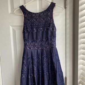 B Darlin Juniors' Lace Fit & Flare Dress - Blue 7/8